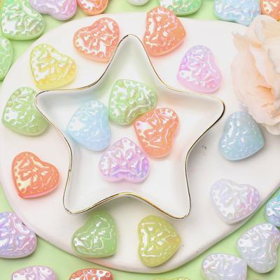 DIY Accessories Fashion Spacer Loose Beads Heart Beads Creative Handmade Material 25*21.2mm 10Pcs For Necklace Earrings Candy Color Acrylic