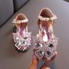 Summer Girls Rhinestone Bow Fashion Sandals Children Glitter Pearl Flat Princess Shoes Cute Kids Breathable Beach Sandals I06196