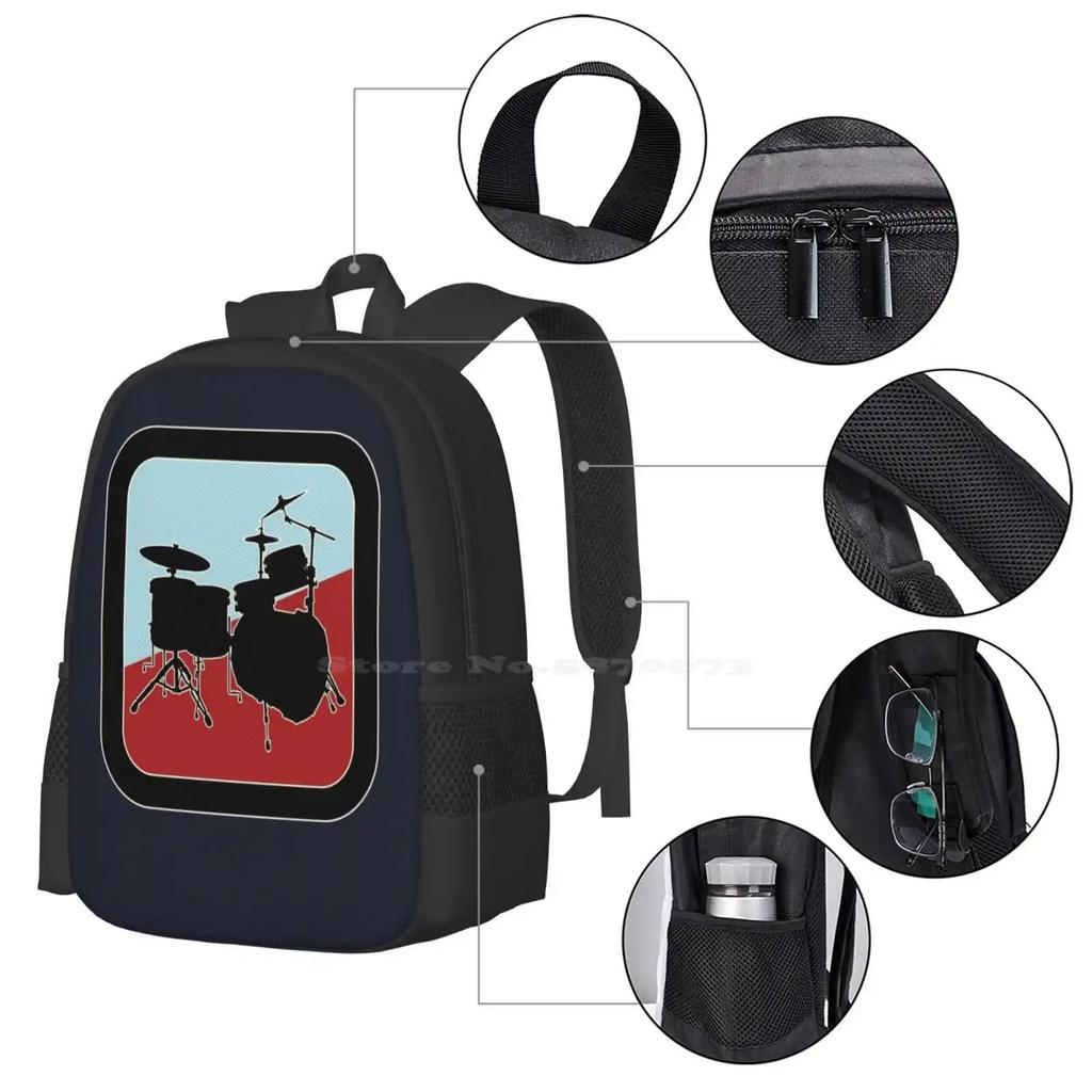 Drums Sign Fashion Pattern Design Travel Laptop School Backpack Bag Drums Percussion Drummer Musician Snare Vintage Sound Cool