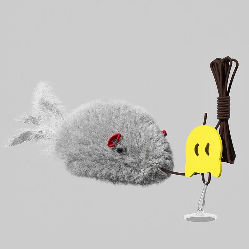 

Cat Long Rope Teasing Cat Toy Funny Stick Kitten Self -hi Elastic Plush Mouse Feather Bell Hanging Door Teasing Kitten Toy серый
