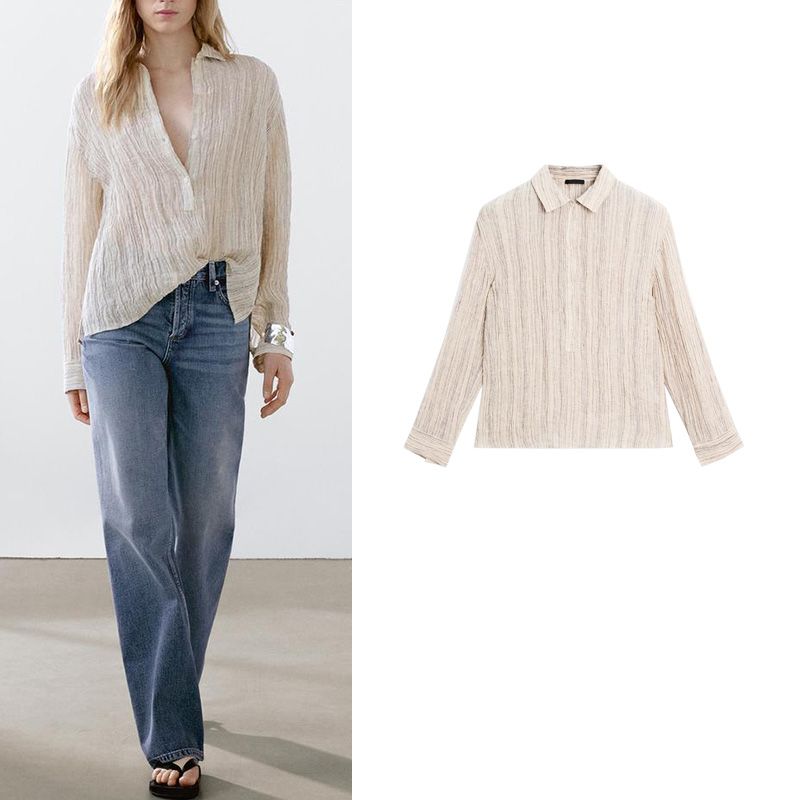 MD Summer New Product Women's Clothes French Style Elegant Texture Ruched Effect Long Sleeves Casual Blouse 5164630