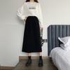 Black Corduroy Hip-Wrapping Midi Skirt Set for Women - Autumn/Winter