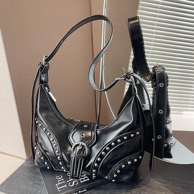 Niche Design New Retro Personality Spice Girl Rivet Locomotive Bag Nail Commuter Versatile Single Shoulder Crossbody Armpit Dumpling Bag