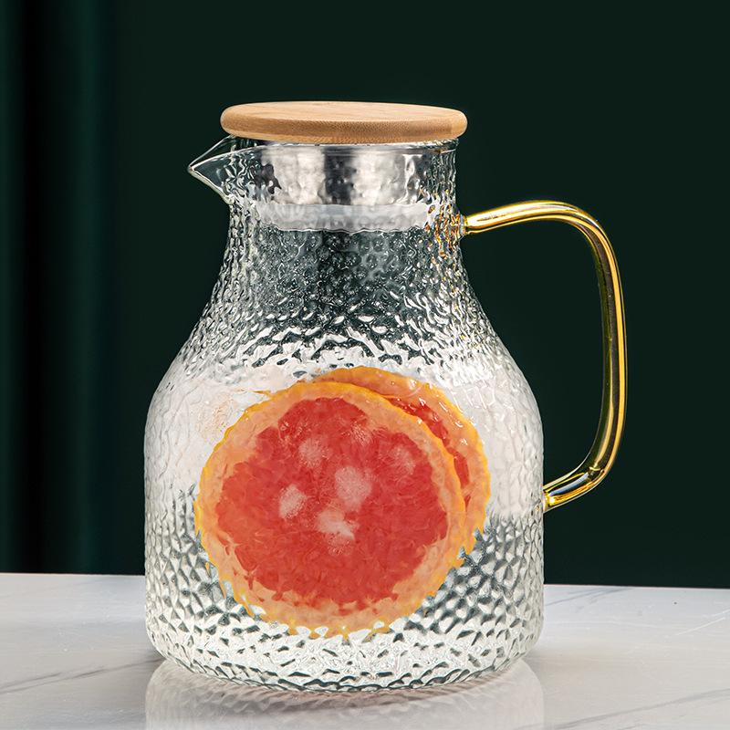 Glass Pot with Handle Hammer Pattern Household Large Capacity High Borosilicate Glass Cold Water Kettle Stainless Steel Lid Cold Water Kettle