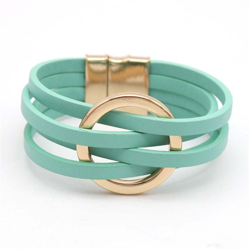 PU Leather Hollow Circle Bracelets for Women Bohemian Simple Multilayer Jewelry