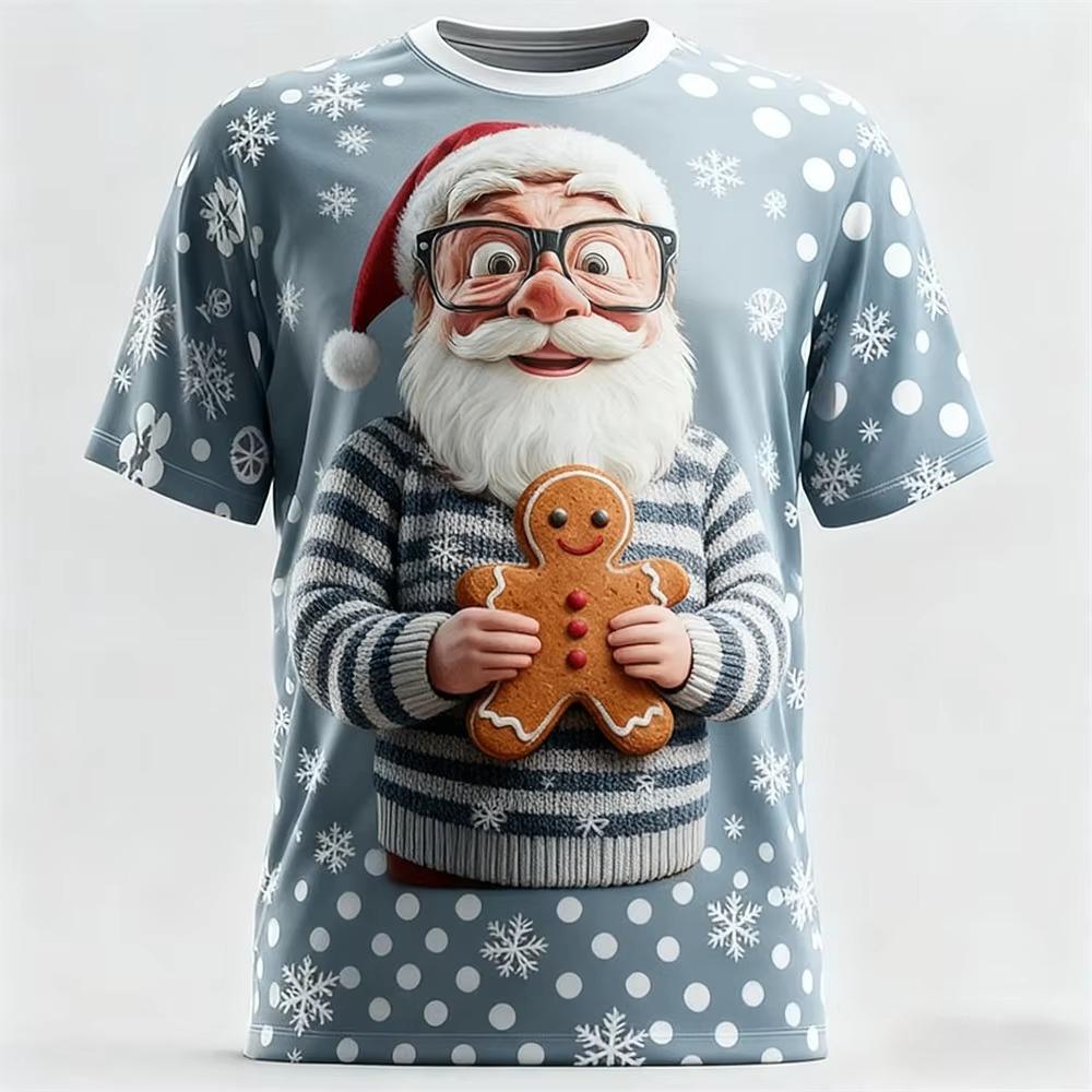 Sommer Herren Santa 3D-Druck Rundhals-T-Shirt