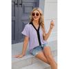 2026 Spring/Summer New V-neck Contrast Color Short Sleeve Loose T-shirt Women's Casual Top