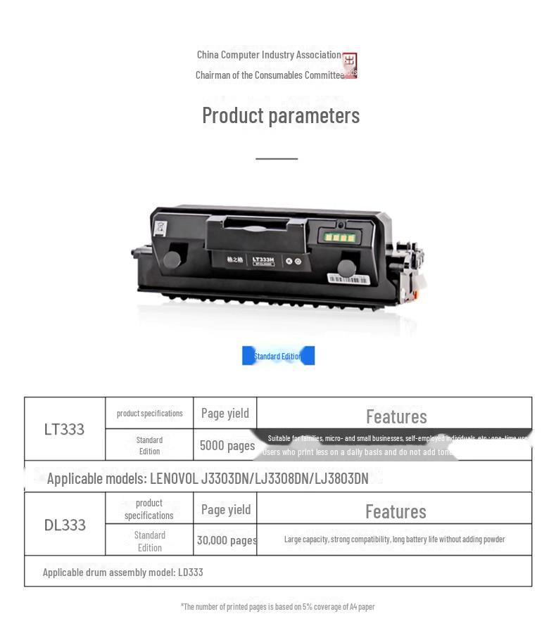 Gezhige LT333H Toner for Lenovo LT333 Powder Box: Compatible with LD333 LJ3303DN LJ3308DN Models