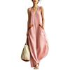 Women Sleeveless V Neck Loose Fit Lightweight Maxi Dress with Pockets Casual Summer Long Dress for Daily Wear