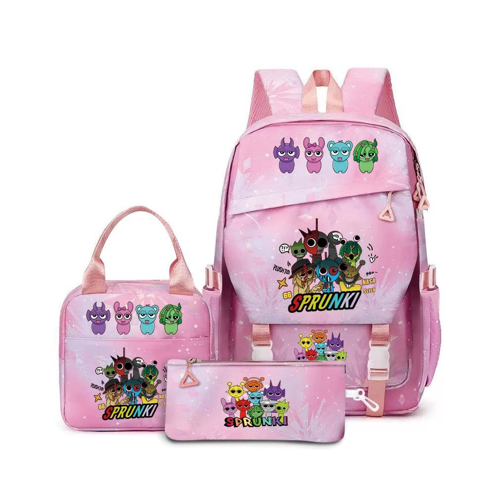 Rhythm box music game heat transfer backpack Sprunki pink schoolbag portable lunch bag stationery pencil case D
