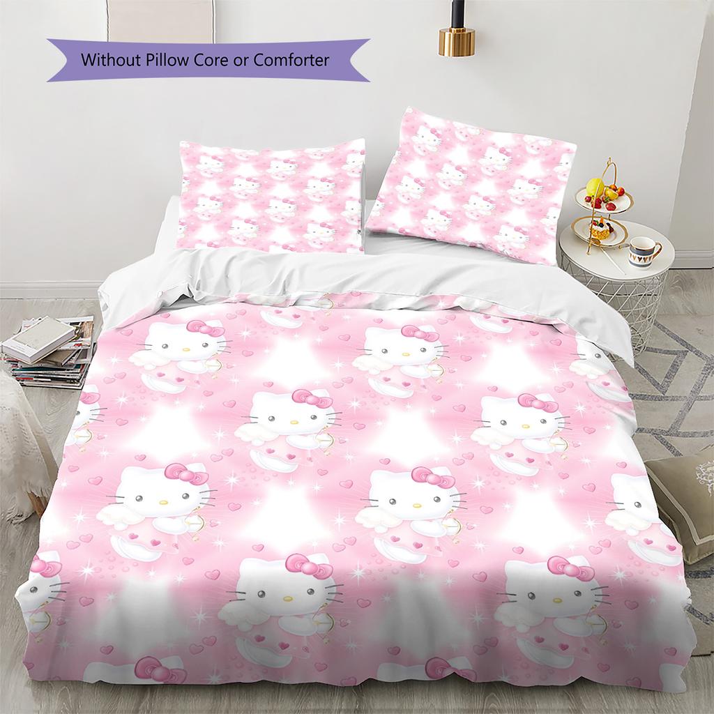 Hello Kitty Pattern Bedding Quilt Set Home Decoration Gift (1 * duvet cover + 2 * pillowcase without core)