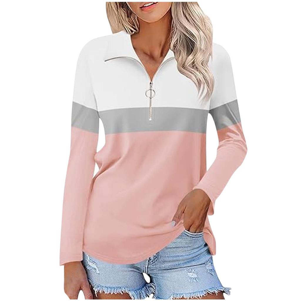 Women's Casual Versatile Fashion Trend Color Matching Zipper Long Sleeve