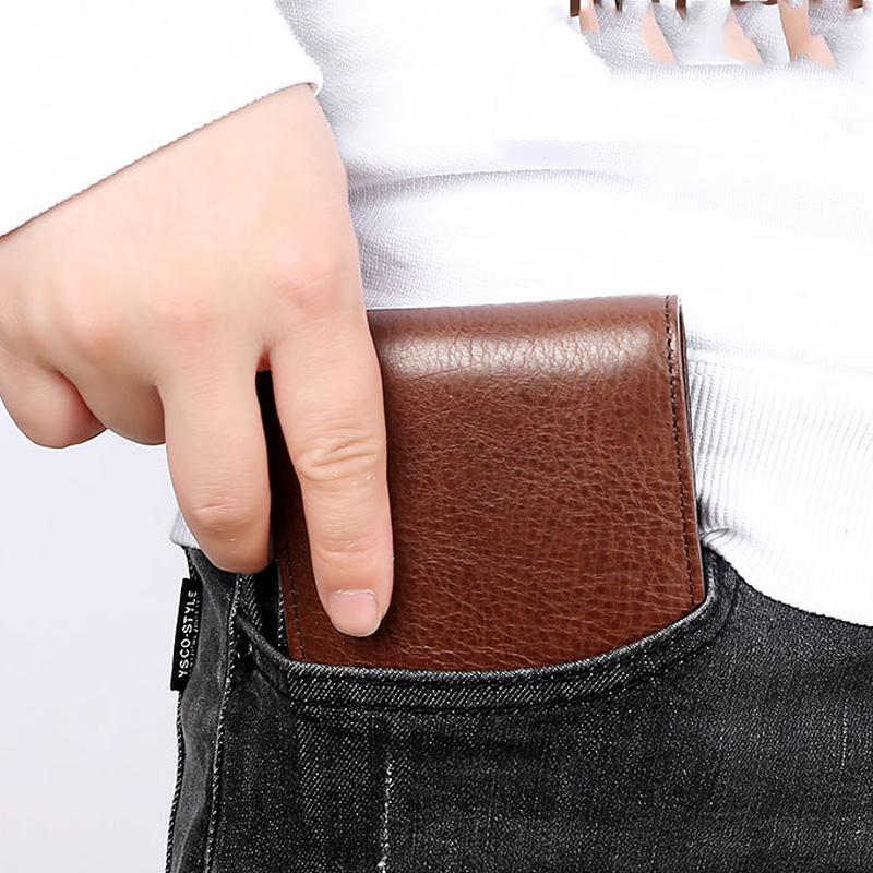 Genuine Leather Wallet Men RFID Blocking Vintage Cowhide Bifold Short Multi-card Holder Casual Solid