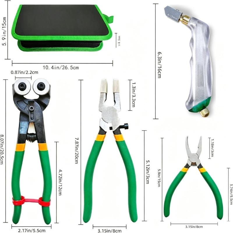 28Piece Glass Running Tool Kit with 3 Plier Types, Handheld Cutter, 3 Replaceable Heads, Finishing Accessories, and Zippered Storage Case