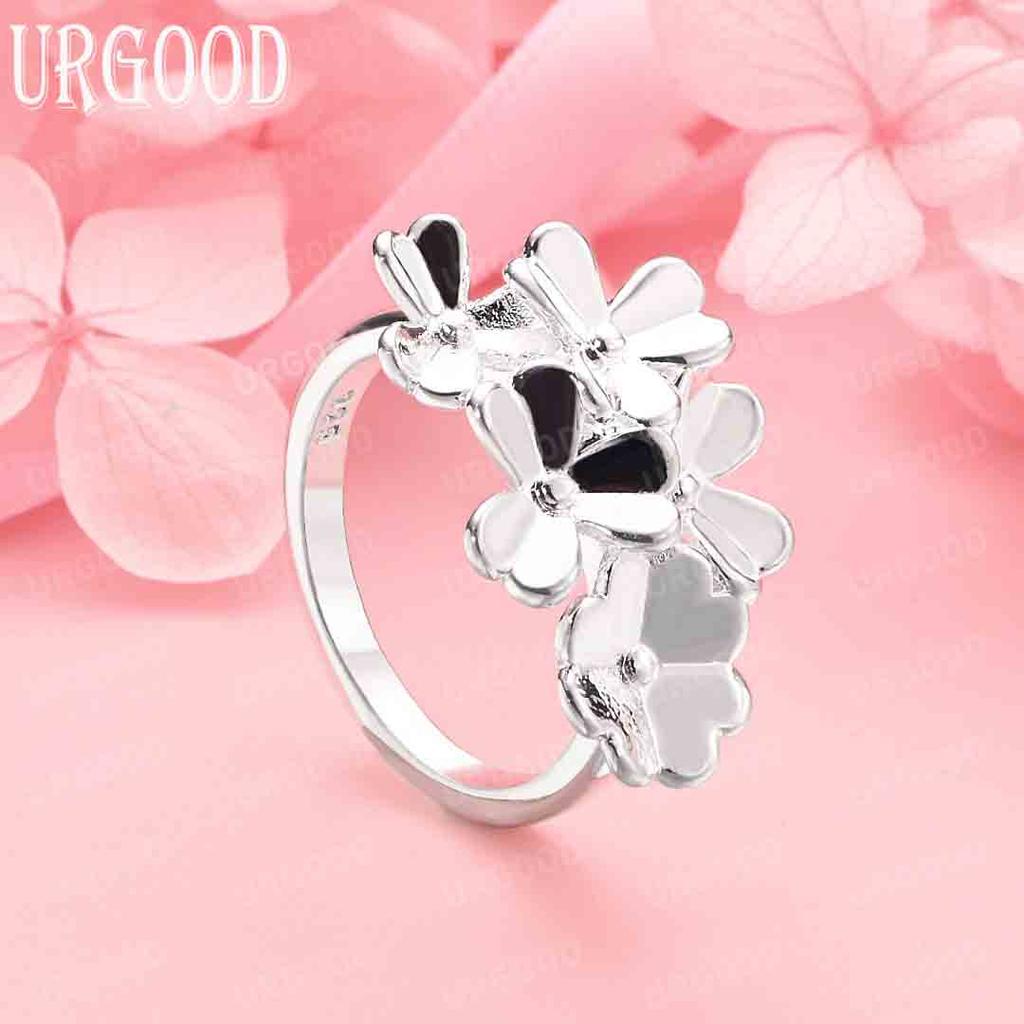 925 Sterling Silver Wedding Jewelry Charm Flower Ring