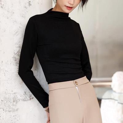 Women's Elastic Slim High-Collar Long-Sleeve Double-Faced Fleece Shirt for Autumn/Winter.