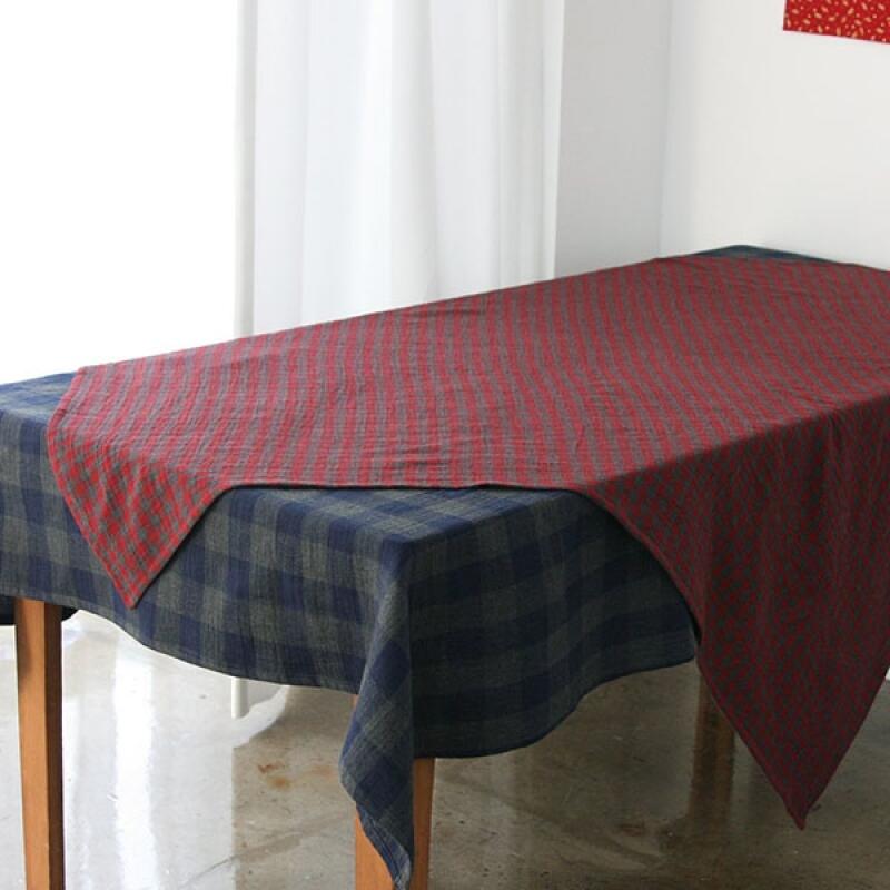 

Double Gauze Check Tablecloth - Blue 130x210 Big check