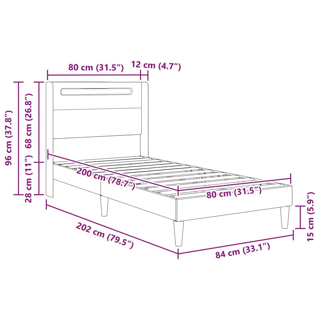 Bed Frame with LED Light Strips White 80 X 200 Cm Faux Leather