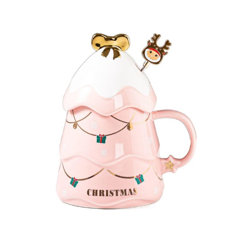 with Lid and Spoon Christmas Tree Ceramic Mug Ceramic Christmas Coffee Cup Decorative   Beer