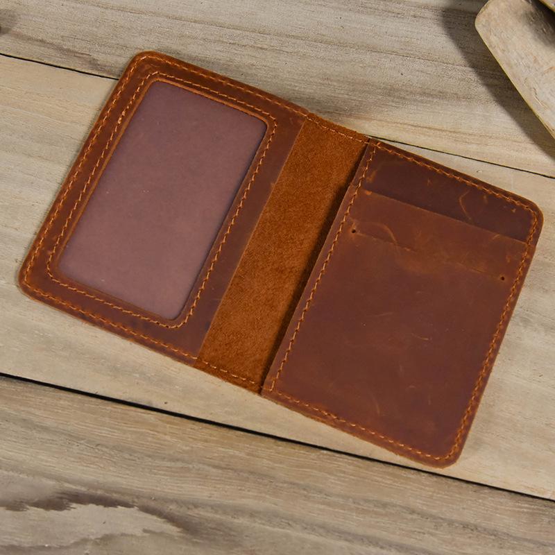 Leather Men'S Crazy Horse Leather Short Wallet Retro Wallet Durable Simple Card Bag Card Holder
