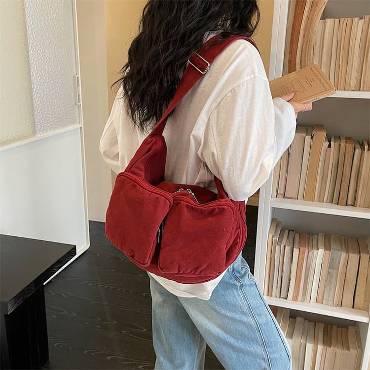 Washed Canvas Multi-pocket Messenger Bag Women's Shoulder Bag