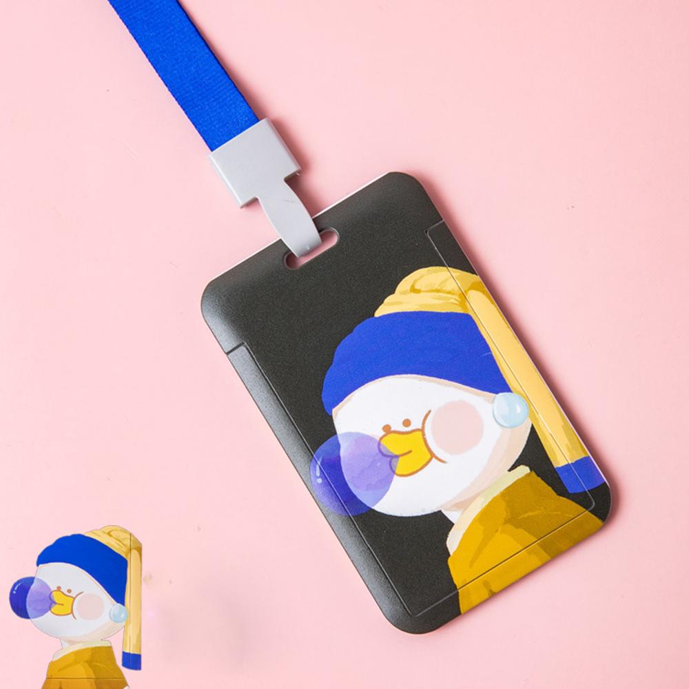 Student Hang Rope Card Holder Oil Painting Card Case Bus Card Protection Cover Pull Badge Holders