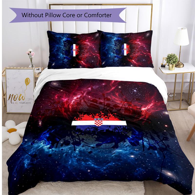 Croatia Football Printed Bedding 3 Piece Set Cozy Breathable Bed Cover Set as Housewarming Holiday Gift