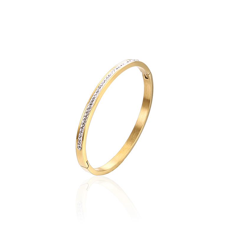 18K Gold-Plated Titanium Steel Diamond Bangle for Women & Men's Open Bracelet