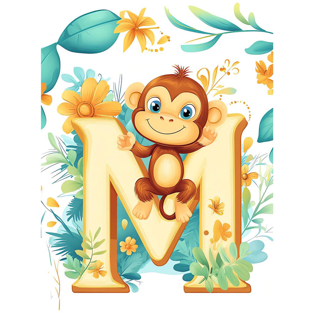 Affisch Glad Apa På Bokstaven "M" Affisch Glad Apa På Bokstaven "M", 30X40 Cm, Utan Ram, Premiumduk På Spännram