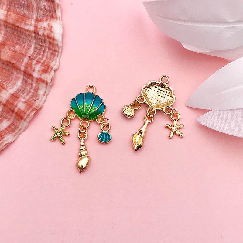 Cute Cartoon Mermaid Starfish Drip Oil Pendant Charm for DIY Bracelets & Necklaces