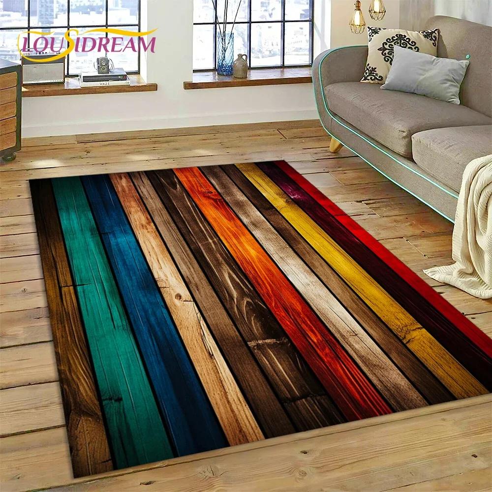 Tappeto con Finitura Legno Colorato per Camera da Letto, Soggiorno, Decorazione Divano Casa, Tappetino Grande per Giochi Bambini