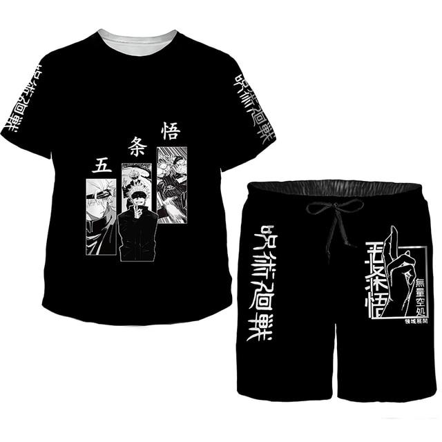 

Летние мужские и детские комплекты одежды, детский спортивный костюм с героями мультфильмов, футболка с рисунком аниме + черные шорты, наряды для мальчиков и девочек, костюмы, одежда для малышей 6XL