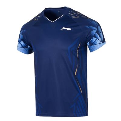 Li Ning International Team Competition Series Sports Leisure Simple Color Block Short Sleeve Badminton Shirt Unisex Tops Deep-Purple Blue AAYV021-3