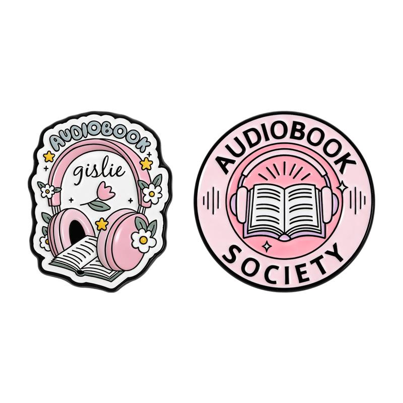 Audiobook Society Enamel Pins Audio Book Girlie Brooches Lapel Badges Headphone Reader Bookish Jewelry Gift for Friends