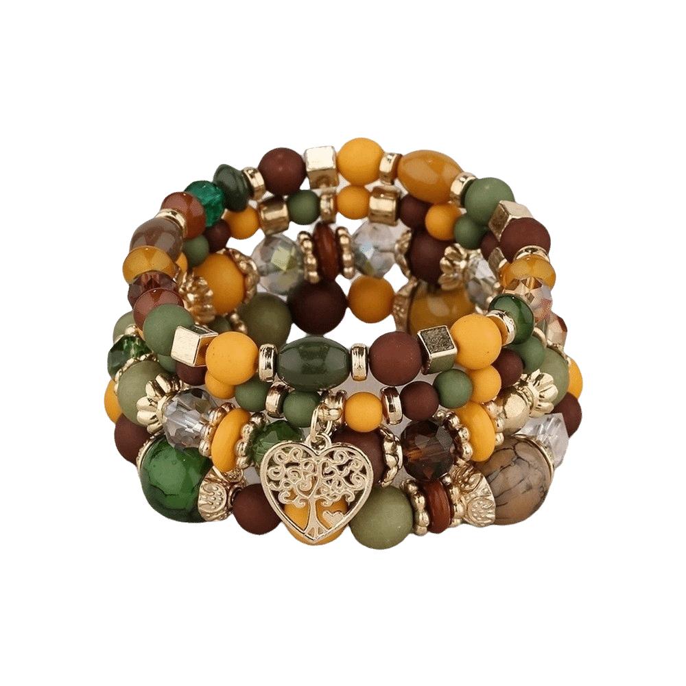 Ethnic Style Bohemian Beads Bracelet Heart Charm Multi-Layer Bracelets Women Bangle Set Gifts
