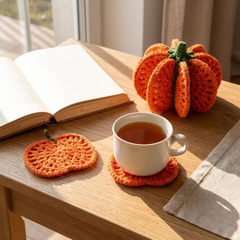 1/5/8 Piezas Posavasos de Calabaza Tejidos a Mano Resistentes al Calor Textura Suave Para Otoño Acción de Gracias Decoración del Hogar