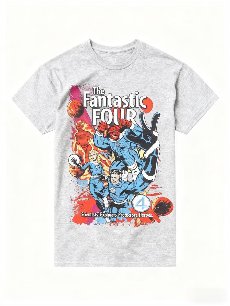 Originální 2026 Nový Fantastická čtyřka Komiksový potisk Pánská a dámská volná trička s krátkým rukávem a kulatým výstřihem plus size