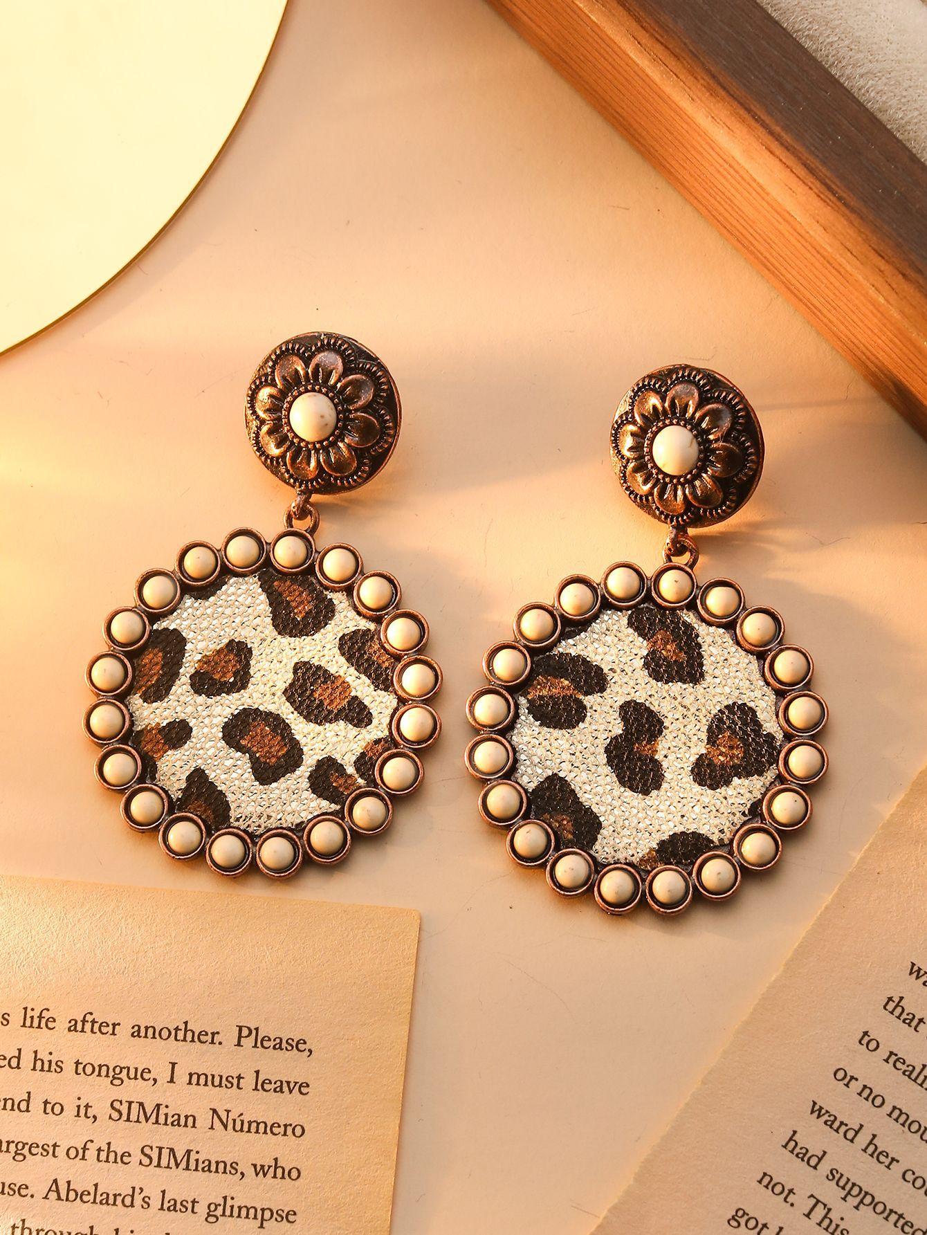Bohemian Earrings Turquoise Round Leopard Print Earrings Trend Exaggerated High-End Earrings