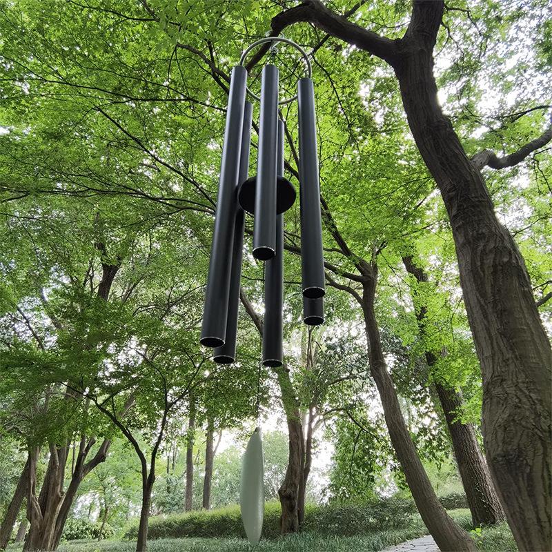 41" Black Aluminum Tube Wind Chime: Outdoor Metal Hanging Ornament with Complete Specs