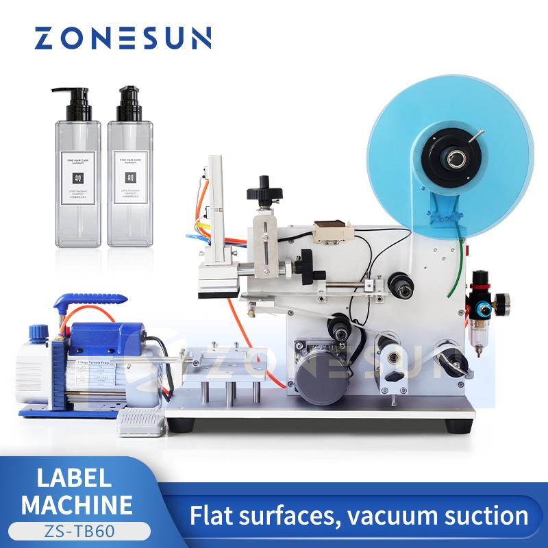 ZONESUN Semi Automatic Flat Surface Labeling Machine Square Bottle Top Label Applicator Flat Product Labeler Equipment ZS-TB60
