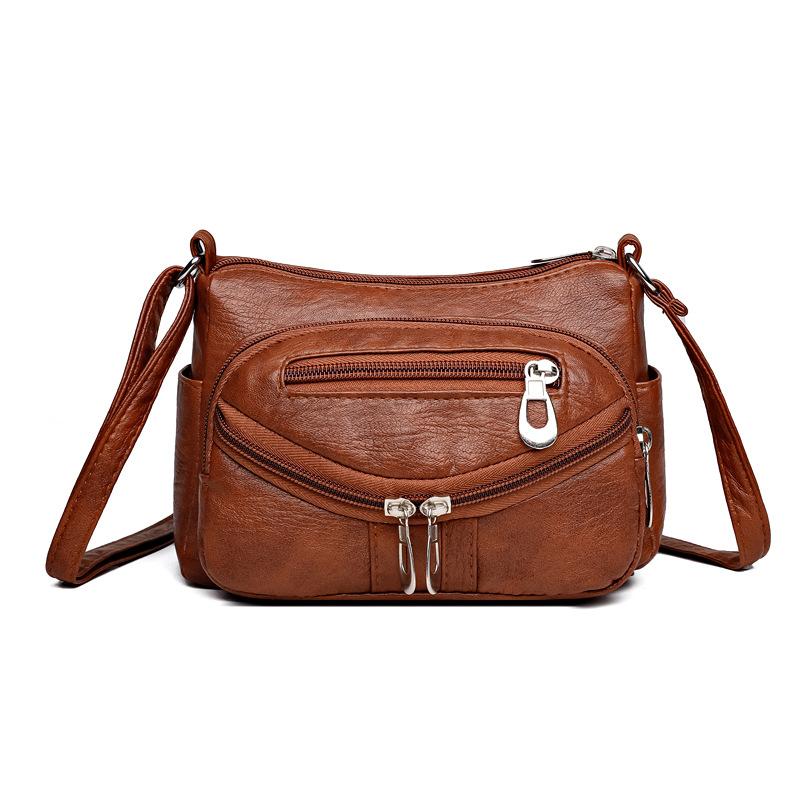 

Женская сумка через плечо из мягкой кожи, большая вместимость, маленькая квадратная сумка, многофункциональная, с несколькими отделениями, сумка для мам среднего возраста коричневый