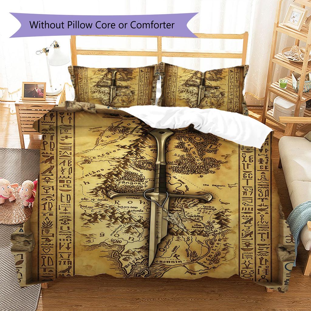 Middle-earth Pattern Bedding Quilt Set Quilt Cover Pillowcase Home Decoration Birthday Gift (1 * duvet cover + 2 * pillowcase, without core)