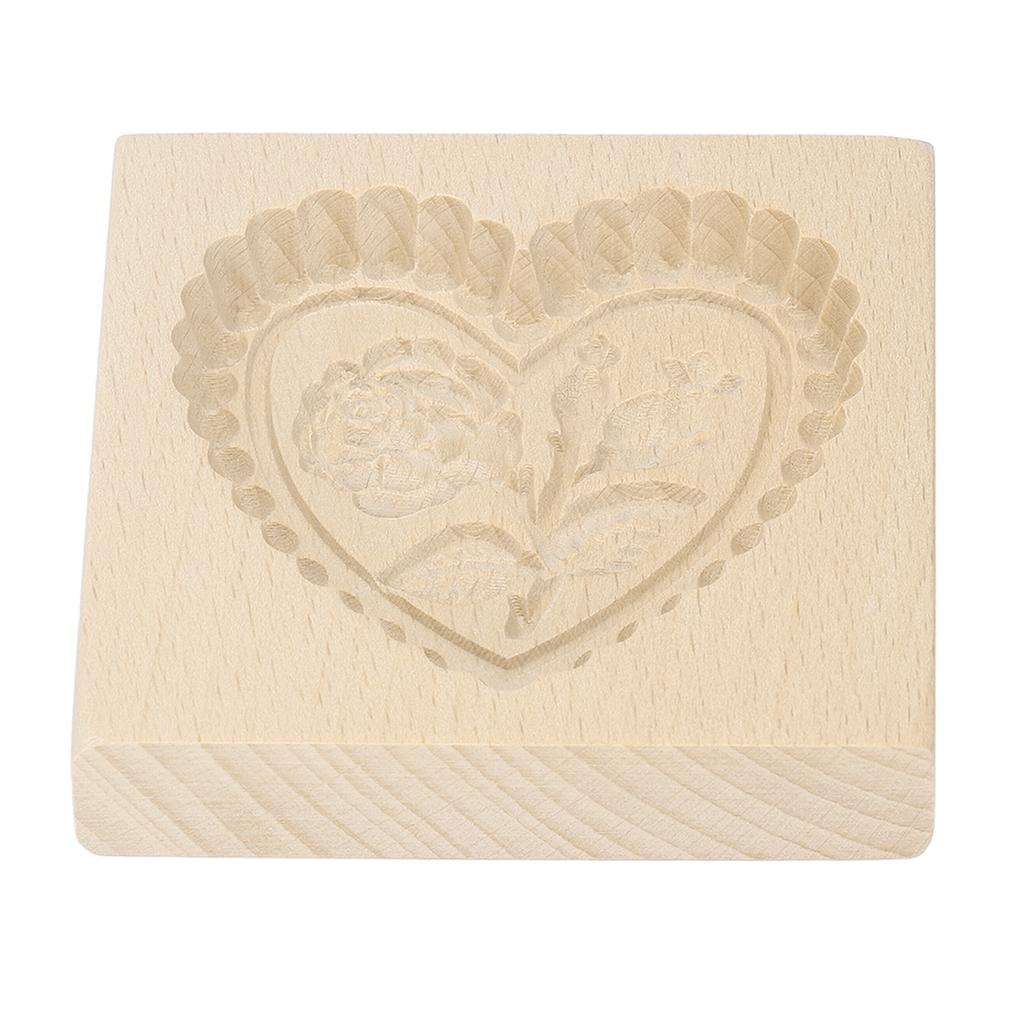 Ausstechform aus Holz, leicht zu lösen, wiederverwendbar, abwaschbar, mit geschnitztem Herzmotiv, ideal zum Backen in der Küche.