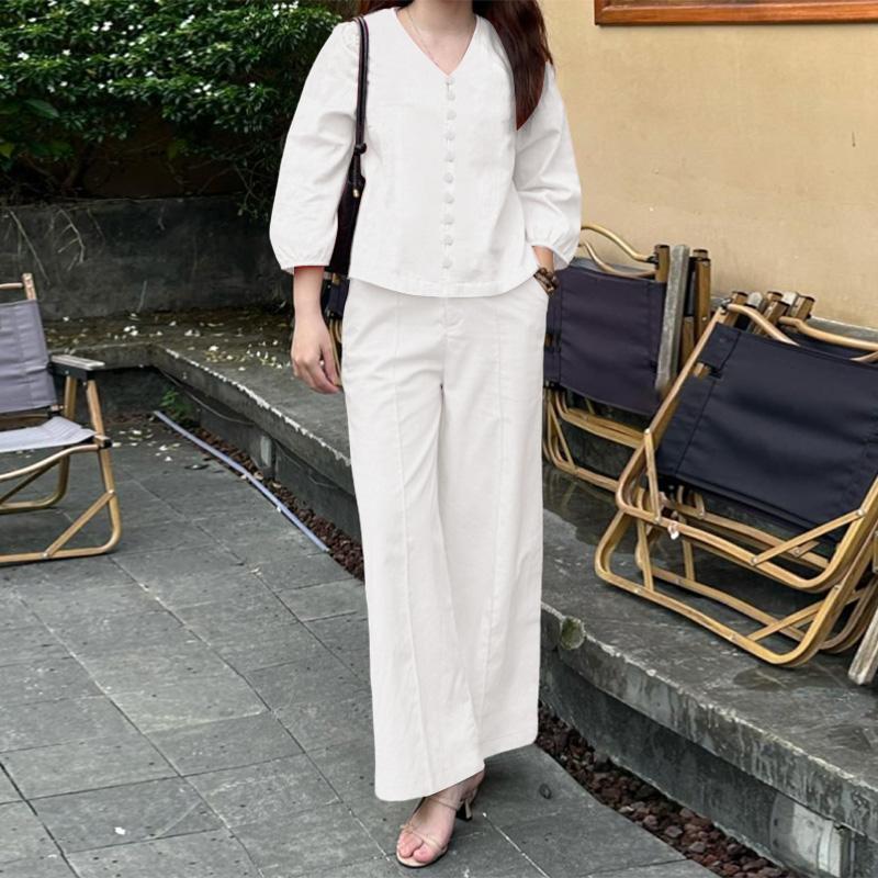 

ZANZEA Женская блузка с длинным рукавом и брюки повседневный комплект из двух частей 5XL