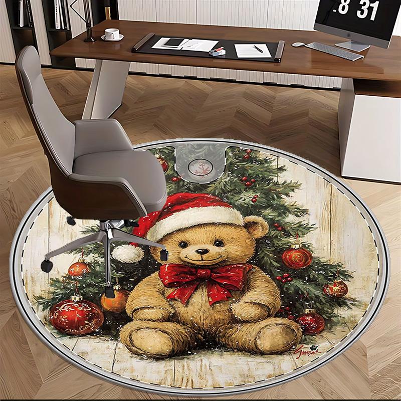 1pc Christmas Teddy Bear Santa Hat Chair Mat - Anime Cartoon Design, Non-Slip Carpet for Office Chair, Home Decor, Living Room, Bedroom, Game Room, Do