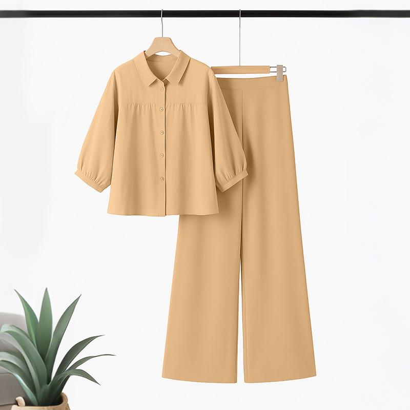 ZANZEA Conjuntos de traje casual de dos piezas con blusa y pantalones de manga 3/4 para mujer