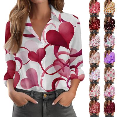 Women's Shirt Blouse Print Button Long Sleeve Casual Basic Shirt Collar Regular Top