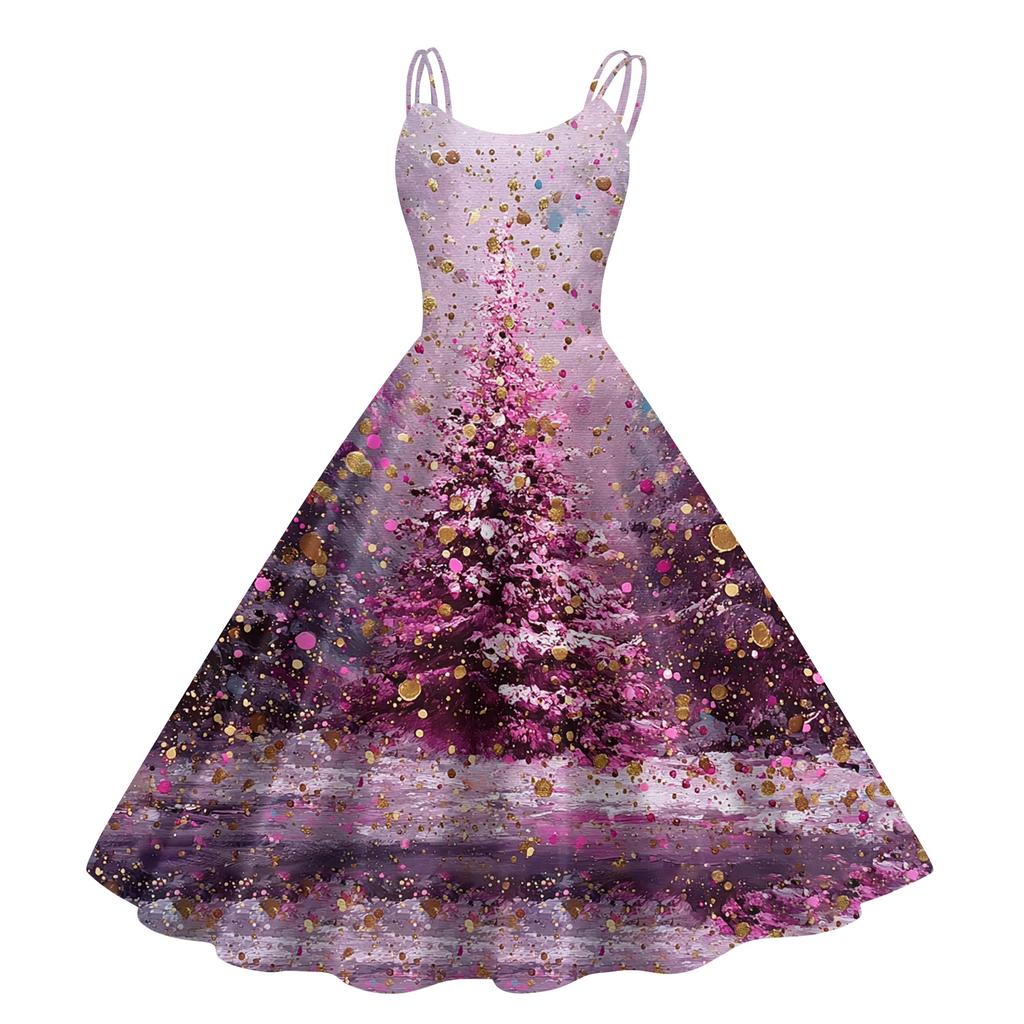Women's Fashion Casual Christmas Print Sexy Off-the-shoulder Punk Retro Dress