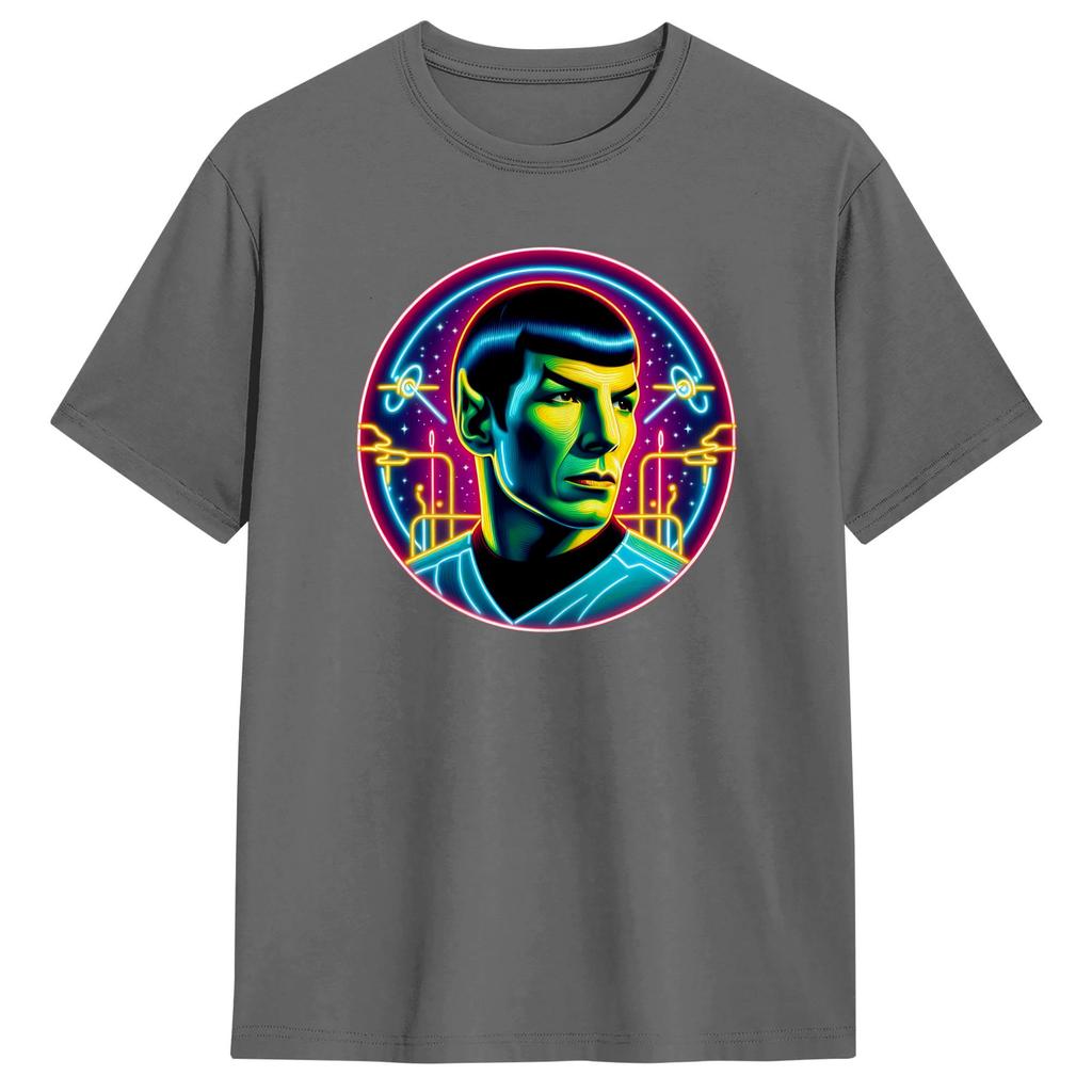 Vintage TShirt Summer Stars Treks Spock Ruminations In Neon Novelty T Shirts Cotton Tshirt for Men Y2K Basic Plus Size Top Tees