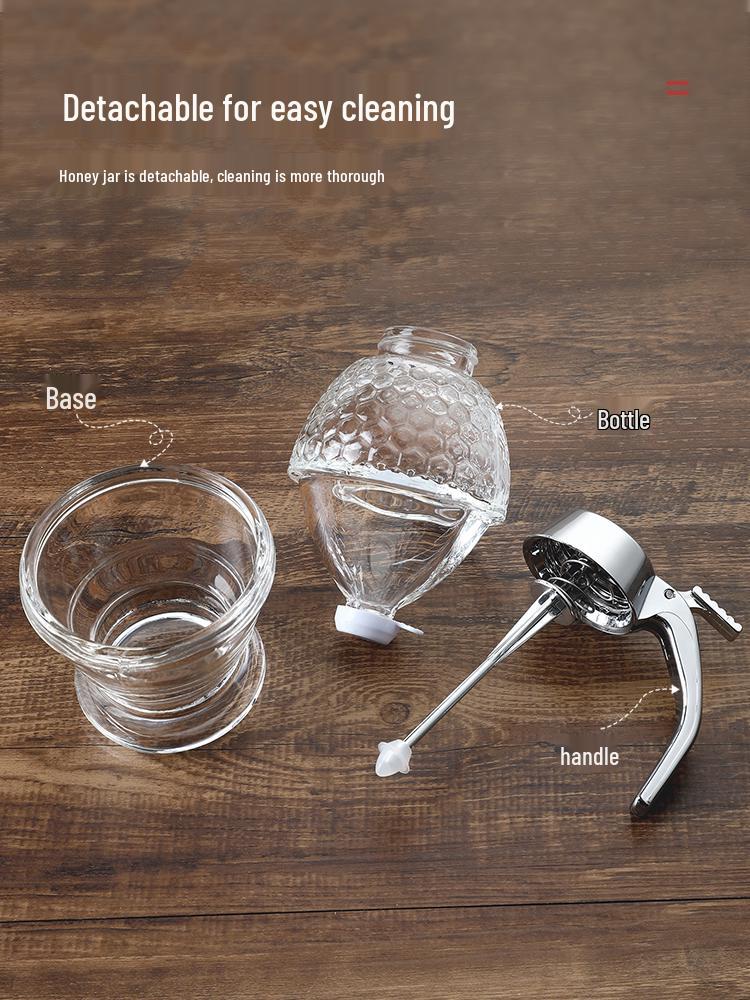Innowacyjny Hermetyczny Szklany Dozownik Miodu i Syropu z Lejkiem i Podstawką